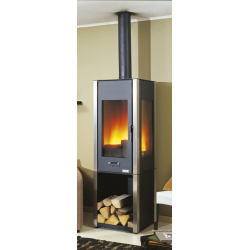 Poêle GODIN à bois CARTHAGE I 385103 peint anthracite avec décor inox