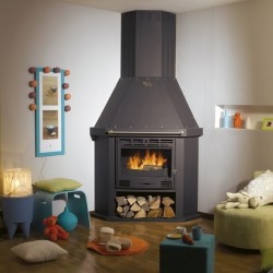 Poêle GODIN à bois et charbon Ventoux 3242 décor acier émaillé galbé