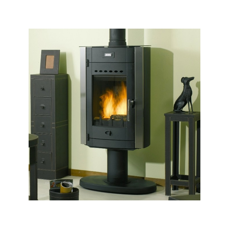 Poêle à bois LE ROLLING 369115 Finition acier peint anthracite avec décors inox de GODIN Poêle à bois LE ROLLING 369115 Finition acier peint anthracite avec décors inox de GODIN