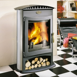 Poêle à bois LE CUBECO 373129 Finition fonte et acier peint gris alu de GODIN